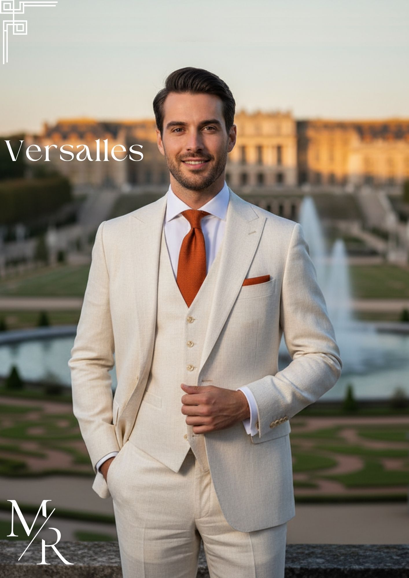 traje color hueso de lino